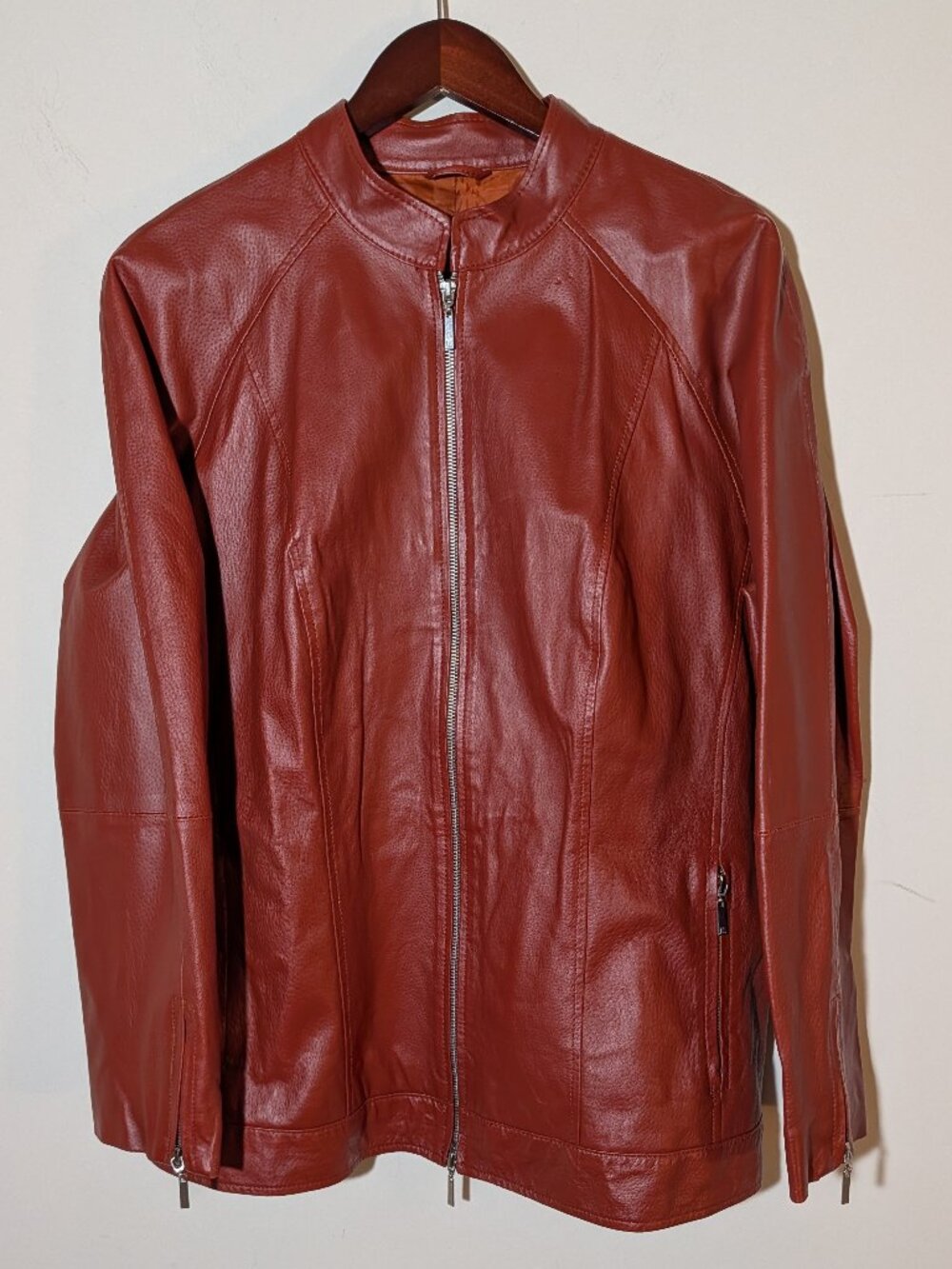 Jessica London Red Pebbled Leather Jacket Zip Sleeves Red Sz 18